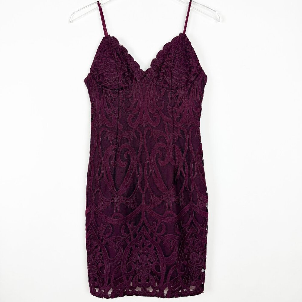 Bardot Gia Lace Pencil Dress Women's Size 6 (S) Burgundy Wedding Guest Cocktail